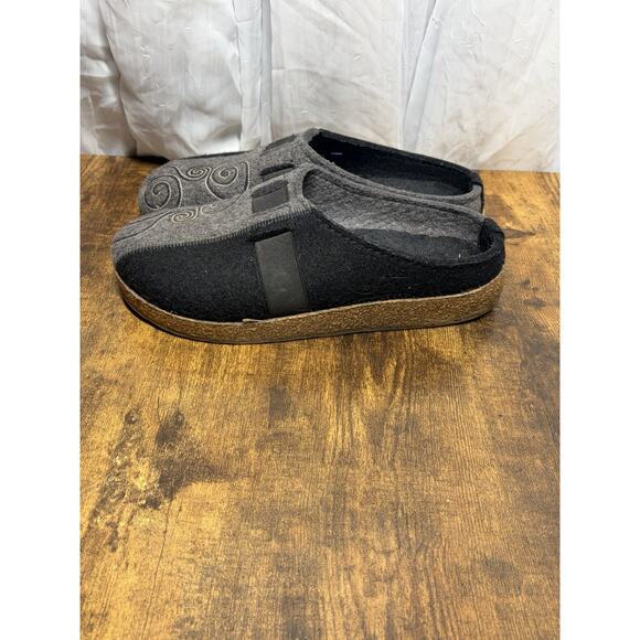 HAFLINGER Magic Felt Wool Clogs Size 40 Gray Black Duo Tone Cork Sole Slippers - Picture 9 of 12